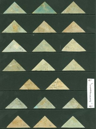 Cape of good hope triangular issues.  1853 - 64.  SG 1,  2,  3,  4,  5a,  5b,  6,  6a,  7,  7c,  8,  8b. 2