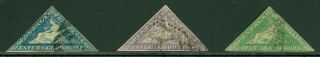 Cape of good hope triangular issues.  1853 - 64.  SG 1,  2,  3,  4,  5a,  5b,  6,  6a,  7,  7c,  8,  8b. 3