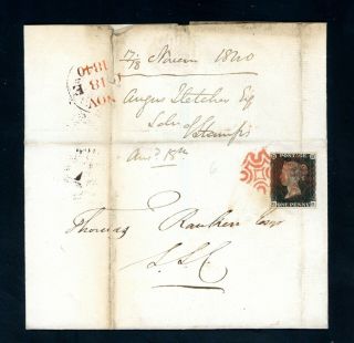 1840 (nov) Penny Black Cover With Red Maltese Cross (bo152)