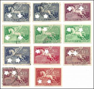 Uruguay Oficial Official Pegasus Airmail Issues Punched With Star Or Cross