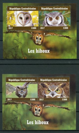 Central African Rep 2017 Mnh Owls 2x 2v M/s Barn Owl Birds Stamps