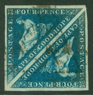 Sg 19 Cape Of Good Hope 1863 - 64.  4d Deep Blue Pair.  Fine,  Large Margins