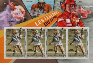 Martina Navratilova Wimbledon Tennis Player / Sport Stamp Sheet (2012 Burundi)