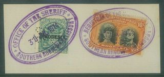 Rhodesia - 1910 10/ - Double Head & 10/ - Arms Fiscal Use On Piece (rsc - C) (es514)
