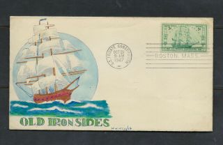Fdc 951 - 57 Uss Constitution Wright Hand Painted 1947 Old Iron Sides