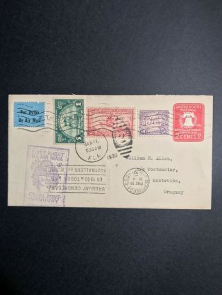 1930 World Cup Football Cancel On Uruguay Cover Miami To Cristobal To Montevideo