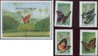 Fauna_3842 1989 Maldives Butterflies Brasiliana Overprint Mnh