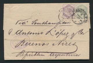 1884 Gb Qv Cover To Argentina Buenos Aires,  Surface Printed,  8d Rate,  Lovely