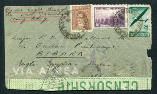 1940 Argentina Airmail Sudan Censor Cover To Sudan Via Hong Kong