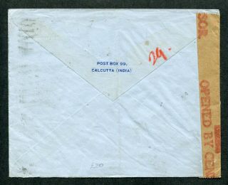 1941 India GB KGVI Airmail Censor cover to Switzerland via Hong Kong 2