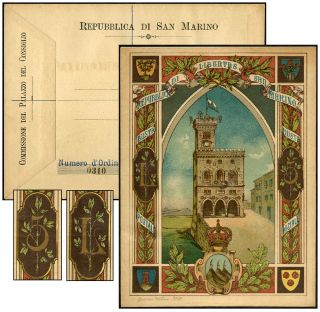San Marino 1894 5l Reg’d Pse Largest Stamp Fil Bu1