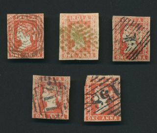 India Stamps 1854 1855 Qv 1a Red Litho X5 Inc Die I Burma Akyab (sittwe) Vf