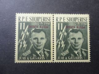 Albania 1962 Space Yuri Gagarin Inverted Red Overprint Mnh Og Rrr