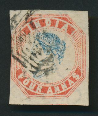 India Stamp 1854 Qv 4a Litho Head Die Iii Frame Die Ii Sg 22,  4 Margins,  Vfu