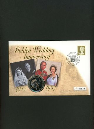 1997 Golden Wedding Anniversary Westminster Abbey Mercury Coin Fdc With £5 Coin