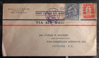 1929 Tela Honduras First Flight Airmail Cover Ffc To Cristobal Canal Zone Panama