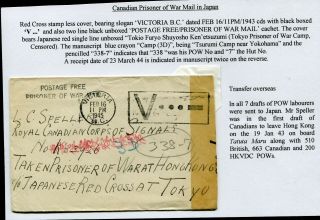 1943 Hong Kong Japanese Canadian Prisoner of War cover to HK re - Direct to Tokyo? 3