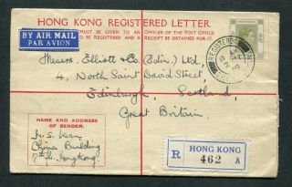 1939 Hong Kong Gb Kgvi 30c P.  S.  Registered Envelope Psre (uprated 30c) To Gb Uk