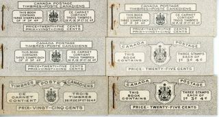 Canada 1943 - 53 Kgvi 6 X Stamp Booklets Sg Sb42/42c/46/46a (2) /51a Cat £367