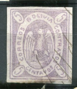 Bolivia; 1860s Early Classic Imperf 5c.  Condor Issue Fine