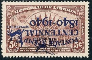 Liberia 1941 Black Penny Centennial Inverted Ovpt Sc.  C15 Mnh R.  Hill @@scarce@