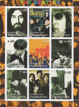 The Beatles John Lennon Paul Mccartney Tadjikistan 2001 Mnh Stamp Sheetlet