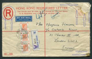 1947 Hong Kong Gb Kgvi 25c Military? (red R) Psre (uprated 3 X $1) To Uk @@ Rare