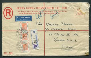 1947 Hong Kong GB KGVI 25c Military? (Red R) PSRE (uprated 3 x $1) to UK @@ RARE 2
