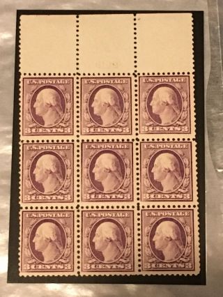 Us Scott Cat 501d Mnh Og Double Impression Cv $5000 Plate Block Of 9 3c Stamps