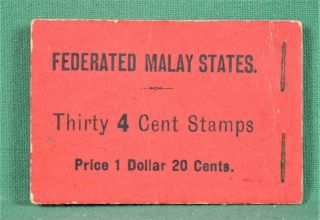 Federated Malay States Stamps 1927 - 30 Booklet Sg Sb13 Rare 30 By 4c (c70)