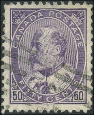Canada 95 Vf 1908 King Edward Vii 50c Purple Cv$200.  00
