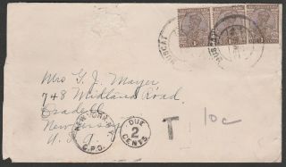 Muscat Oman To Us George V India 1a X3 Postage Due Missionary Related 1934