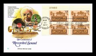 Dr Jim Stamps Us Centennial Recorded Sound First Day Cover Plate Block