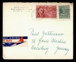 Dr Who 1954 Chicago Il Nw Airmail To Germany Prexie E71286