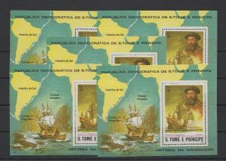 Sao Tome & Principe 1982 Fernan Magellan Boats 5x Good Sheet Very Fine Mnh