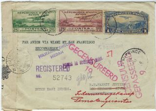 Haiti 1940 4 X Censor Reg Airmail Cover To Netherland East Indies Via Hong Kong