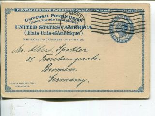 Usa 2,  2d Double Postal Card To Germany 1923