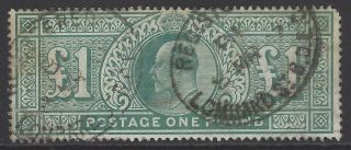 Gb 1902 £1 Pound Blue - Green Top Value Sound Sg 266 Cat £825 Scarce Stamp