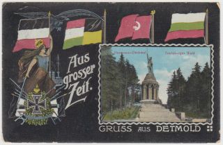 Germany Dr 1923 (28.  2. ) Patriotic Pict.  Pc Detmold (flags) Pm " Berlebeck,  Lippe "