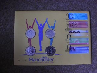 2002 Manchester Commonwealth Games Coin Fdc With 4 X £2 Coins - Rf611