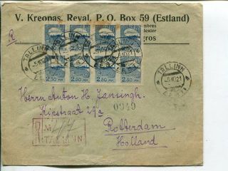 Estonia 8x2.  50mk Ob Reg Cover To Netherlands 5.  10.  1921