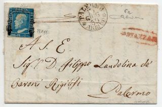 1859 Italy Sicily Cover,  Sa 6a Retouch 55 Of Plate,  $2300.  00