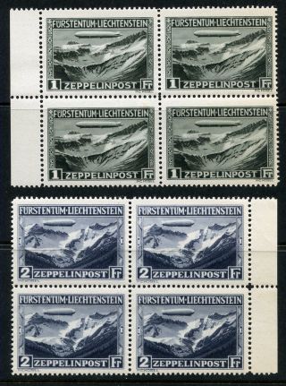 Liechtenstein Scott C7/c8 Zeppelins Margin Blocks Of Four Nh Og