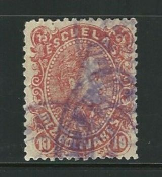 Venezuela: 1880; Scott 65 - 10 Bs.  Rose Red With Triple Cancel.  Ve2252