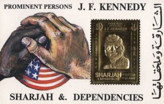 Prominent Persons J.  F.  Kennedy Jfk Sharjah And Dependencies Gold Leaf Stamp
