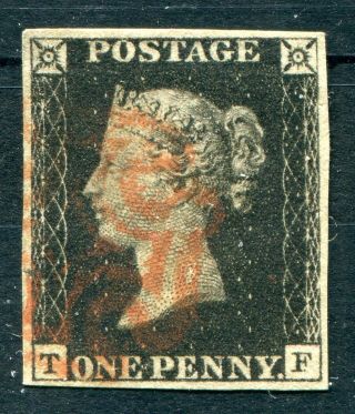 1d Black Tf Plate 9,  Red Mx,  4 Margins,  Very Fine Stamp