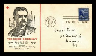 Dr Jim Stamps Us President Theodore Roosevelt First Day Cover Scott 830