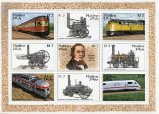 Maldives 1996 Mnh Trains 9v M/s Ii Railways Isambard Kingdom Brunel Stamps