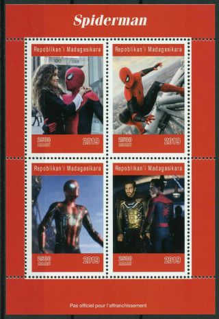Madagascar - 2019 Spiderman 4 Stamp Mini Sheet Comic Book Tv Film Mnh (nl55) …