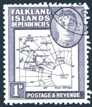 Falkland Island Dependencies - 1946 - 9 1d Black & Violet Extra Island Vfu Sg G2aa